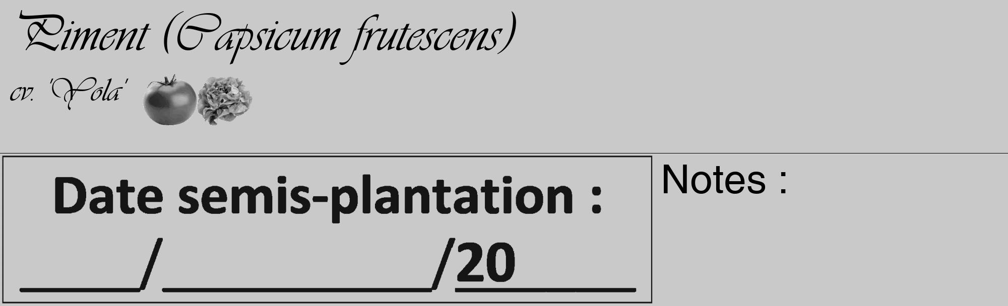 Étiquette de : Capsicum frutescens cv. 'Yola' - format c - style noire54_basique_basiqueviv avec comestibilité simplifiée