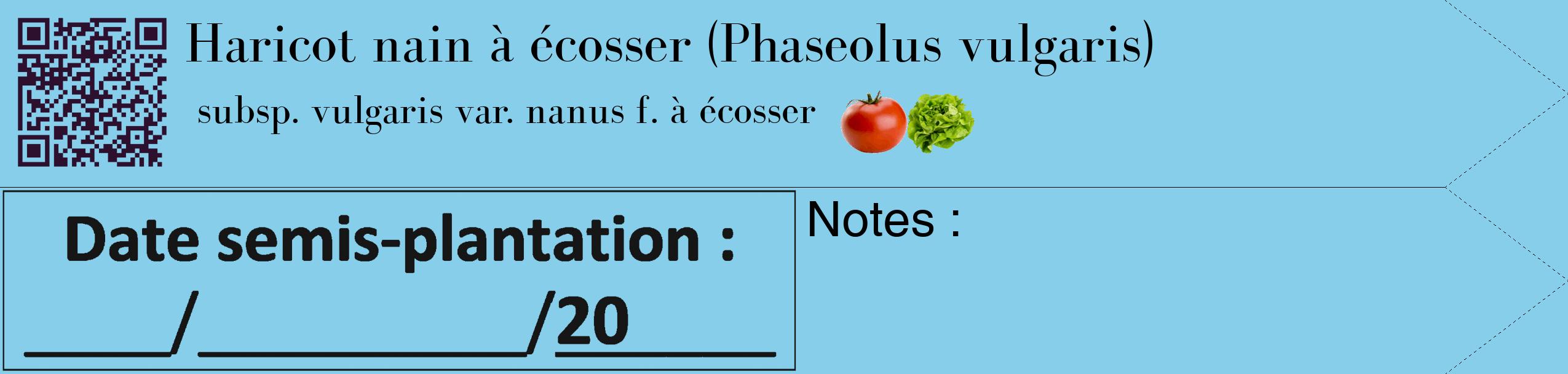 Étiquette de : Phaseolus vulgaris subsp. vulgaris var. nanus f. à écosser - format c - style noire1_simple_simplebod avec qrcode et comestibilité simplifiée