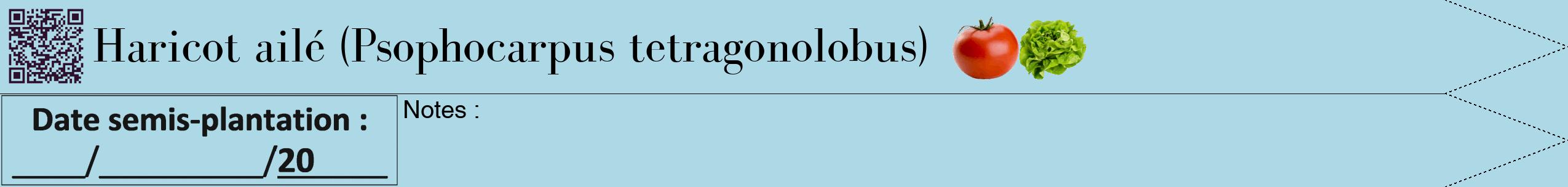 Étiquette de : Psophocarpus tetragonolobus - format b - style noire0bod avec qrcode et comestibilité simplifiée