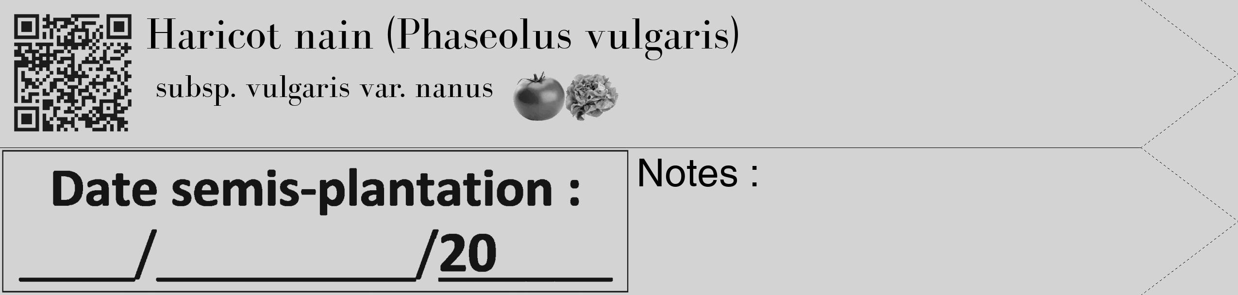 Étiquette de : Phaseolus vulgaris subsp. vulgaris var. nanus - format c - style noire56_simple_simplebod avec qrcode et comestibilité simplifiée