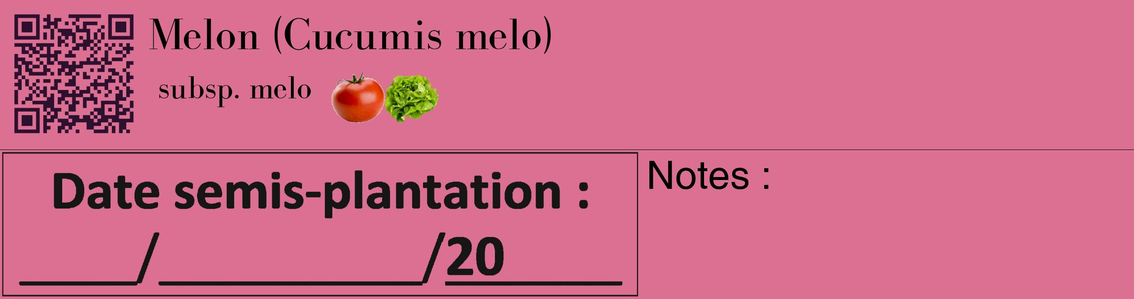 Étiquette de : Cucumis melo subsp. melo - format c - style noire44_basique_basiquebod avec qrcode et comestibilité simplifiée