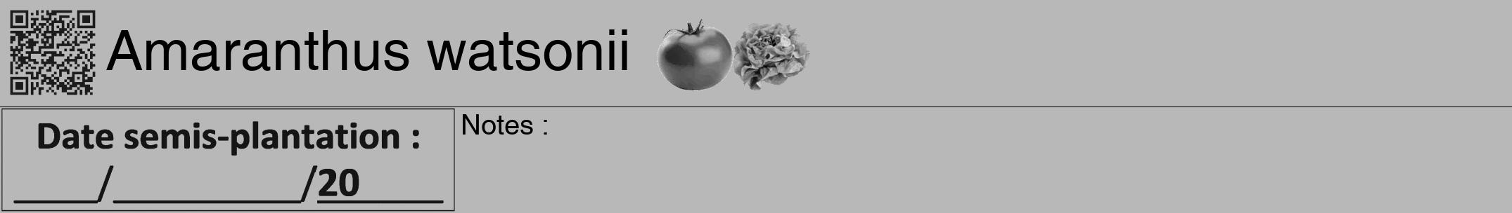 Étiquette de : Amaranthus watsonii - format a - style noire39hel avec qrcode et comestibilité simplifiée