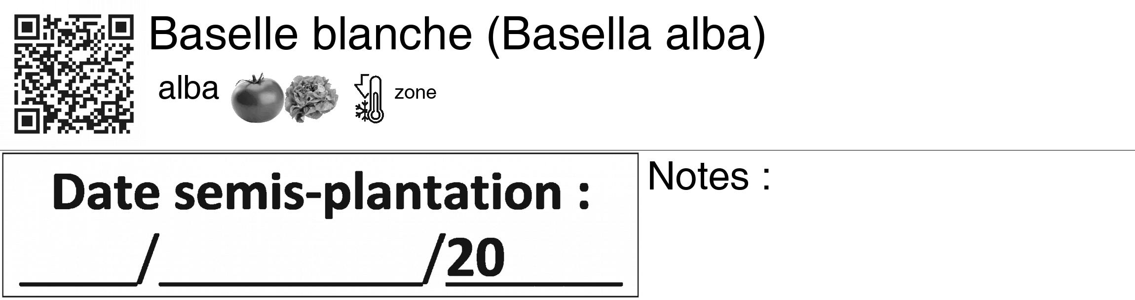 Étiquette de : Basella alba alba - format c - style noire60_basiquegrrvhel avec qrcode et comestibilité simplifiée