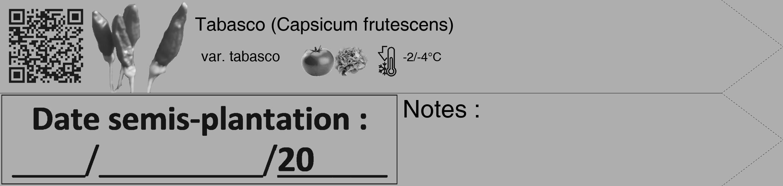 Étiquette de : Capsicum frutescens var. tabasco - format c - style noire53_simple_simplehel avec qrcode et comestibilité simplifiée