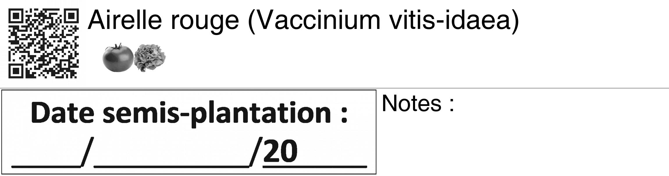 Étiquette de : Vaccinium vitis-idaea - format c - style noire60_basiquegrrvhel avec qrcode et comestibilité simplifiée