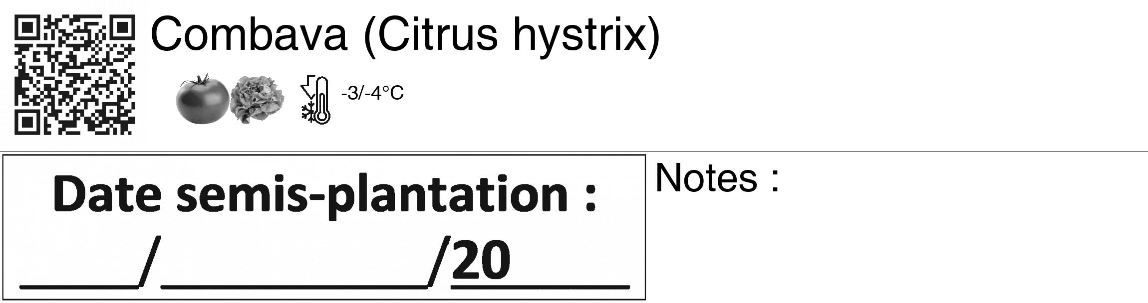 Étiquette de : Citrus hystrix - format c - style noire60_basiquegrrvhel avec qrcode et comestibilité simplifiée