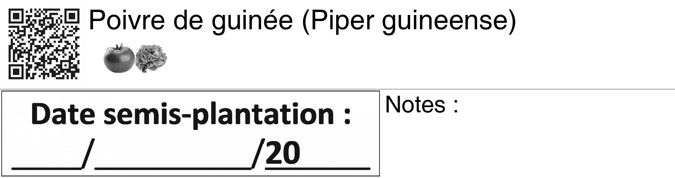 Étiquette de : Piper guineense - format c - style noire60_basiquegrrvhel avec qrcode et comestibilité simplifiée