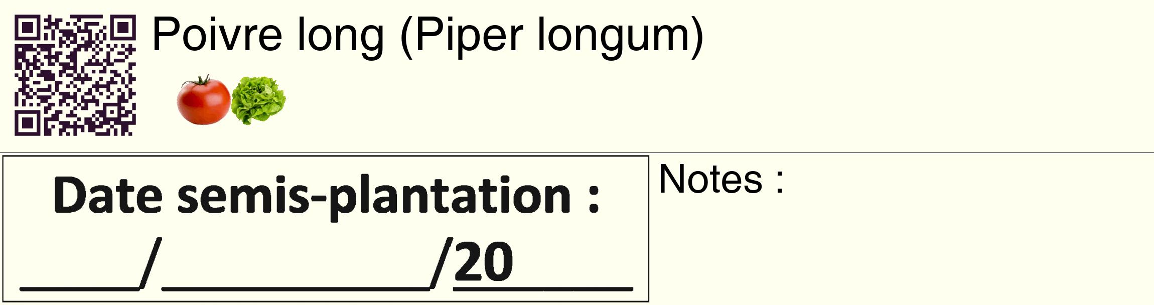 Étiquette de : Piper longum - format c - style noire19_basique_basiquehel avec qrcode et comestibilité simplifiée