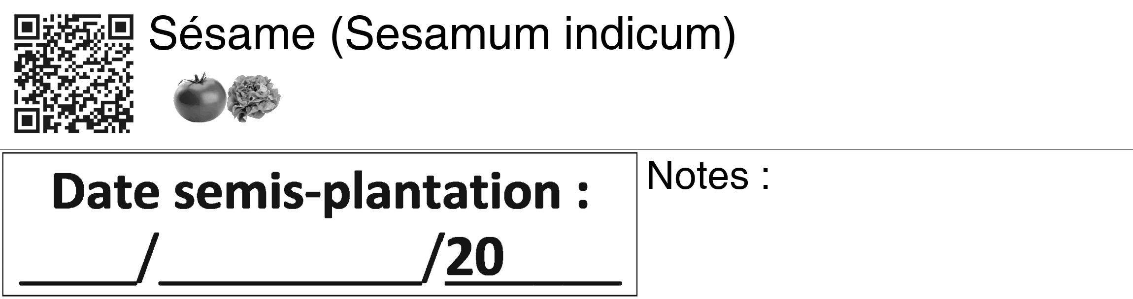 Étiquette de : Sesamum indicum - format c - style noire60_basiquegrrvhel avec qrcode et comestibilité simplifiée
