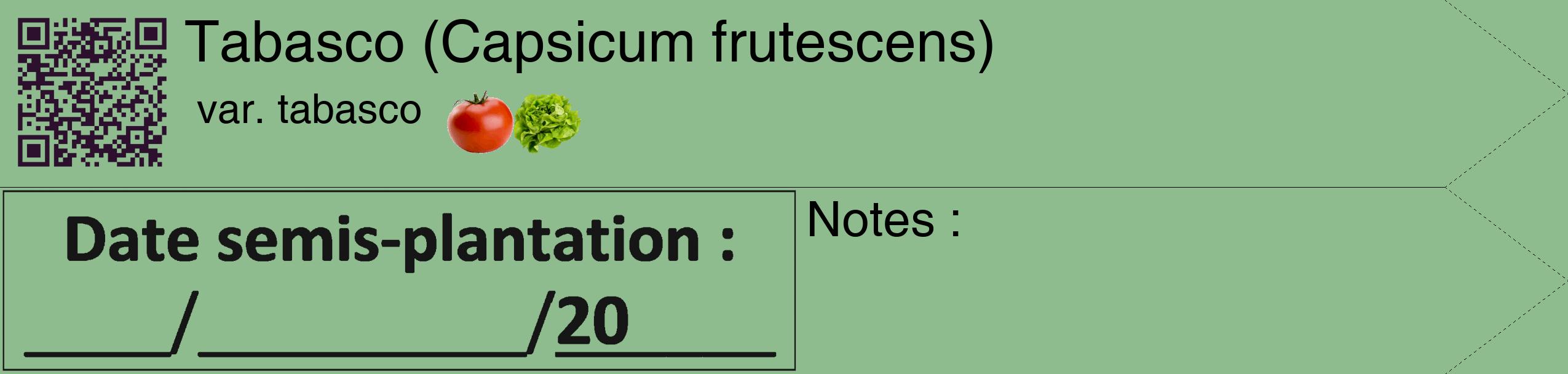 Étiquette de : Capsicum frutescens var. tabasco - format c - style noire13_simple_simplehel avec qrcode et comestibilité simplifiée