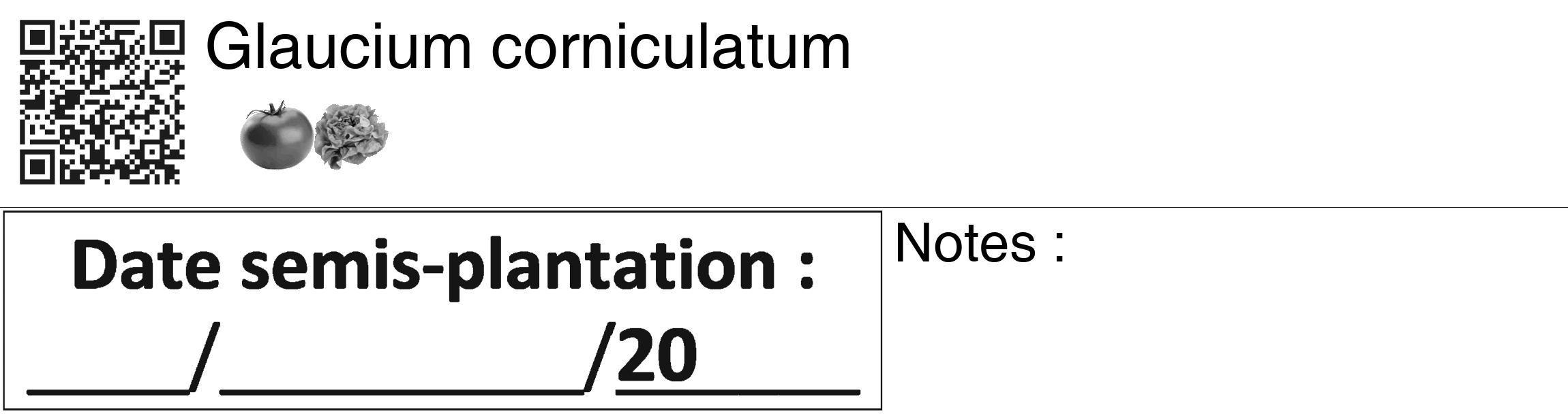 Étiquette de : Glaucium corniculatum - format c - style noire60_basiquegrrvhel avec qrcode et comestibilité simplifiée