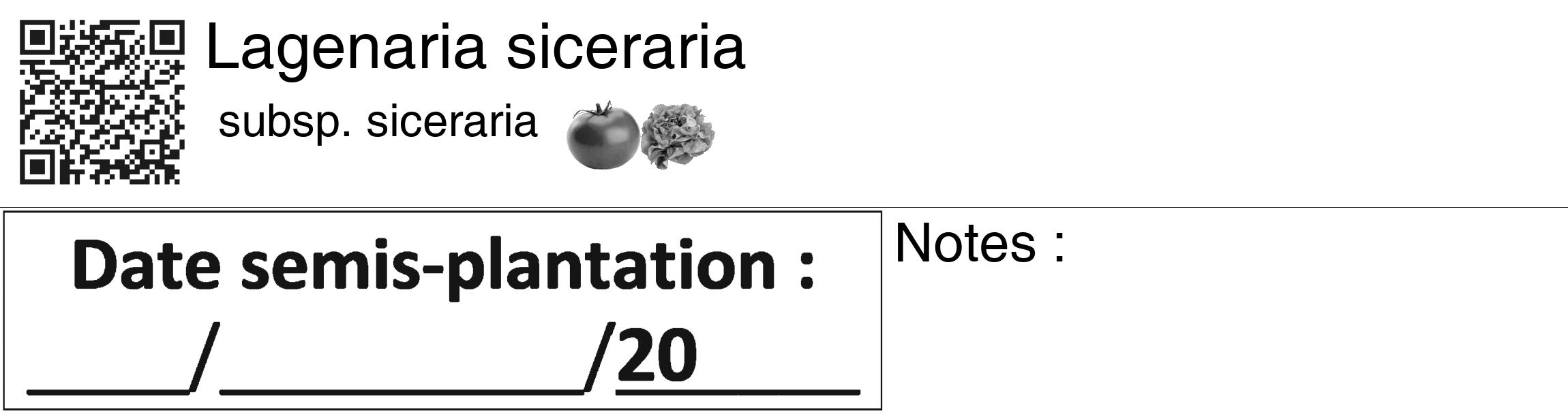 Étiquette de : Lagenaria siceraria subsp. siceraria - format c - style noire60_basiquegrrvhel avec qrcode et comestibilité simplifiée