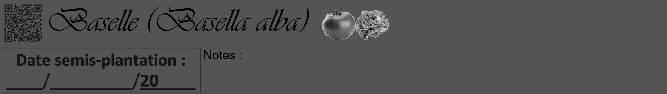 Étiquette de : Basella alba - format a - style noire36viv avec qrcode et comestibilité simplifiée