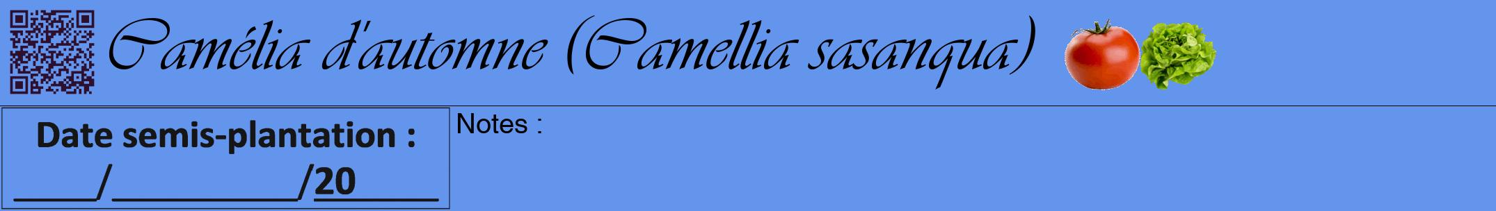 Étiquette de : Camellia sasanqua - format a - style noire4viv avec qrcode et comestibilité simplifiée