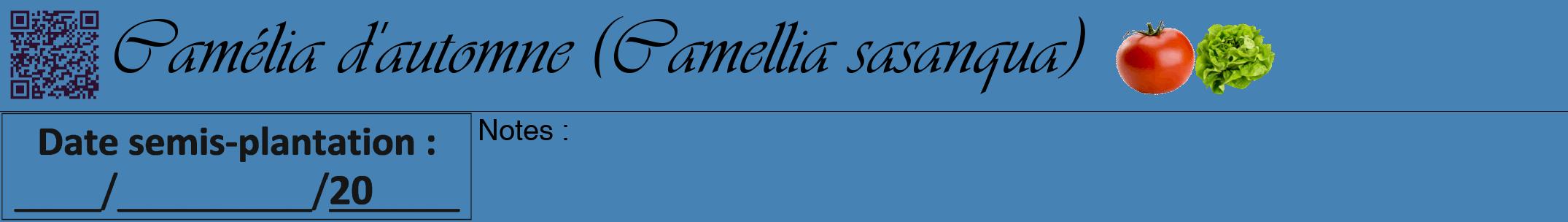 Étiquette de : Camellia sasanqua - format a - style noire5viv avec qrcode et comestibilité simplifiée