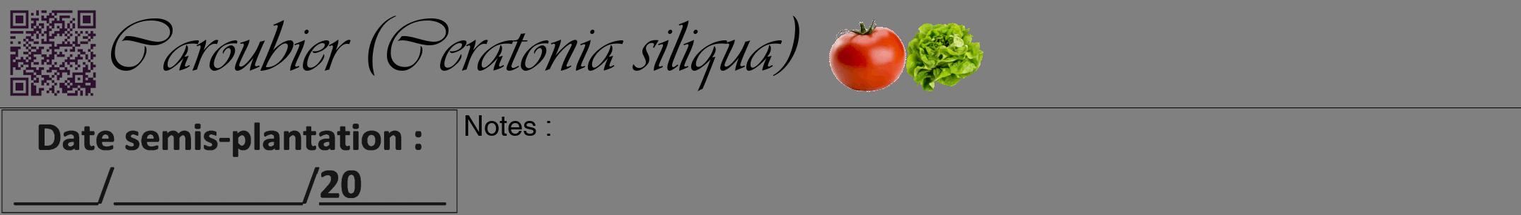 Étiquette de : Ceratonia siliqua - format a - style noire57viv avec qrcode et comestibilité simplifiée