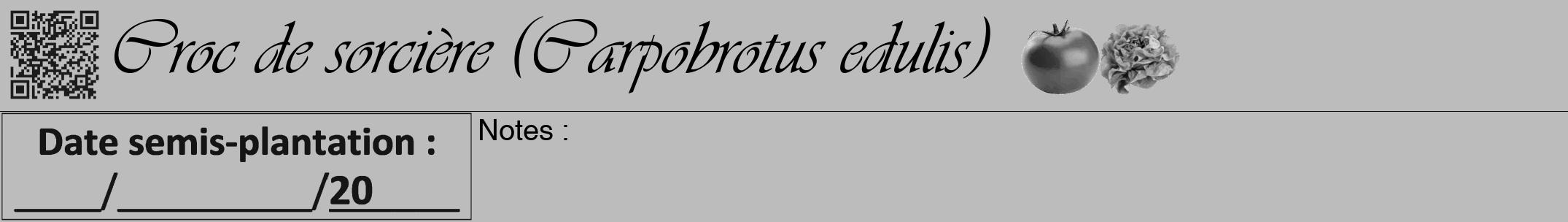 Étiquette de : Carpobrotus edulis - format a - style noire1viv avec qrcode et comestibilité simplifiée