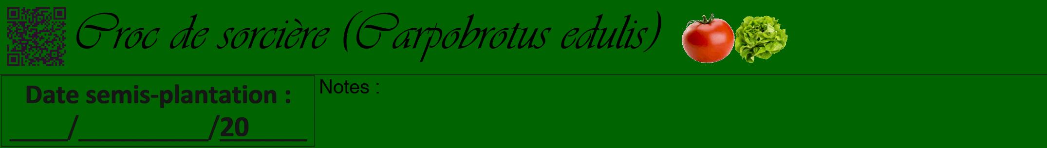 Étiquette de : Carpobrotus edulis - format a - style noire8viv avec qrcode et comestibilité simplifiée