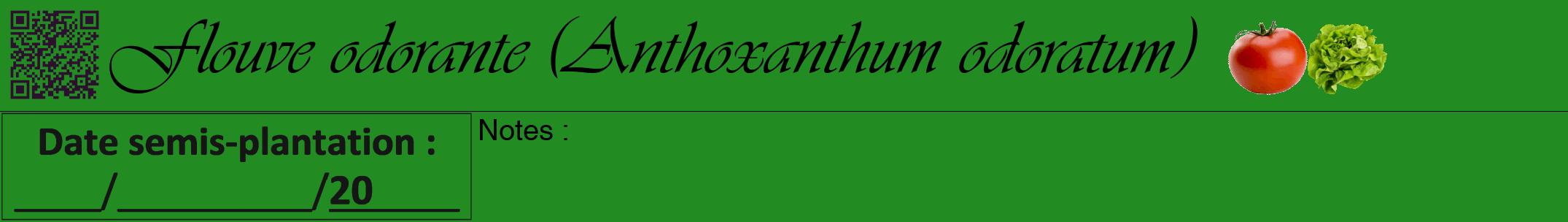 Étiquette de : Anthoxanthum odoratum - format a - style noire10viv avec qrcode et comestibilité simplifiée