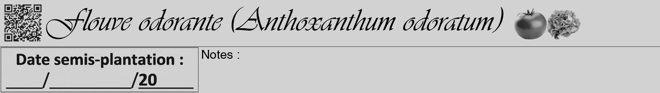 Étiquette de : Anthoxanthum odoratum - format a - style noire14viv avec qrcode et comestibilité simplifiée