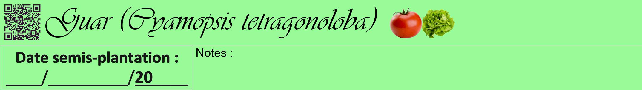 Étiquette de : Cyamopsis tetragonoloba - format a - style noire14simpleviv avec qrcode et comestibilité simplifiée