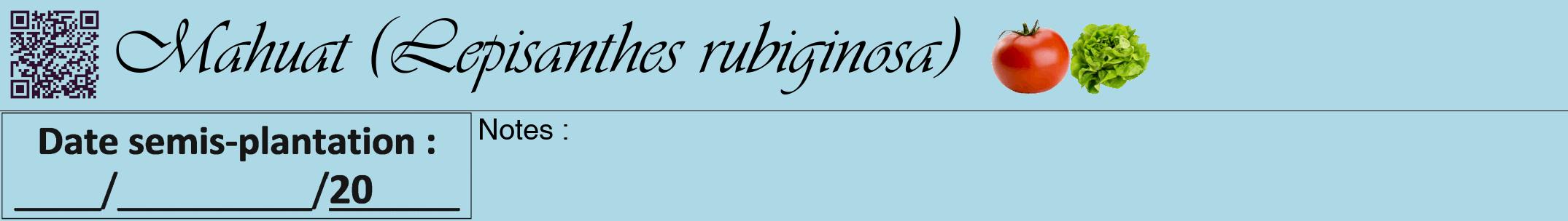 Étiquette de : Lepisanthes rubiginosa - format a - style noire0viv avec qrcode et comestibilité simplifiée