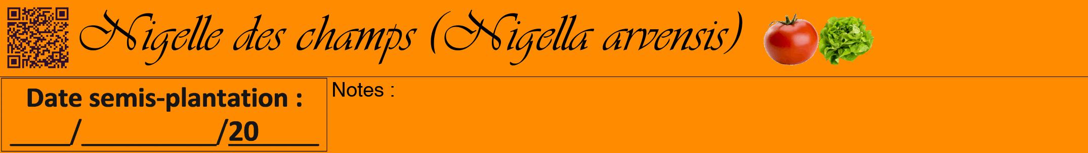 Étiquette de : Nigella arvensis - format a - style noire23viv avec qrcode et comestibilité simplifiée