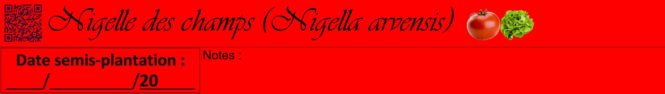 Étiquette de : Nigella arvensis - format a - style noire27viv avec qrcode et comestibilité simplifiée