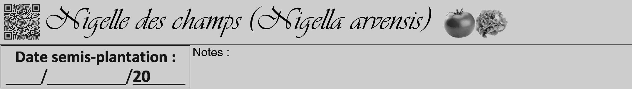 Étiquette de : Nigella arvensis - format a - style noire41viv avec qrcode et comestibilité simplifiée