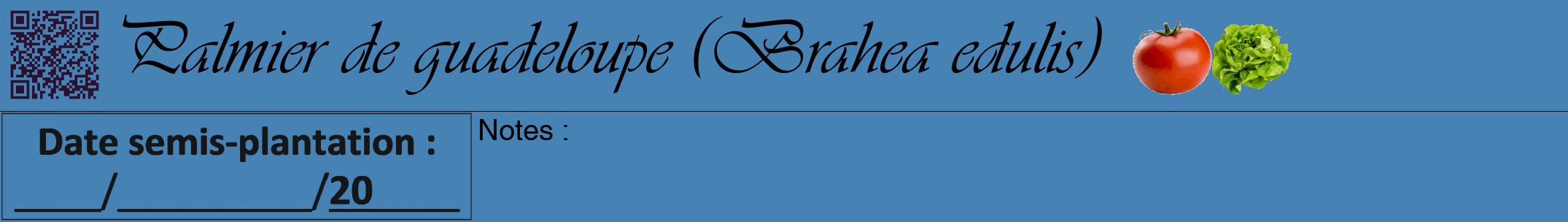 Étiquette de : Brahea edulis - format a - style noire5viv avec qrcode et comestibilité simplifiée