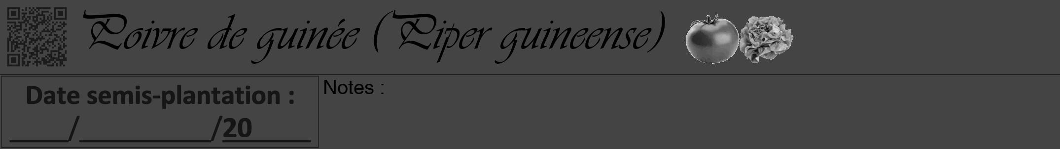 Étiquette de : Piper guineense - format a - style noire48viv avec qrcode et comestibilité simplifiée