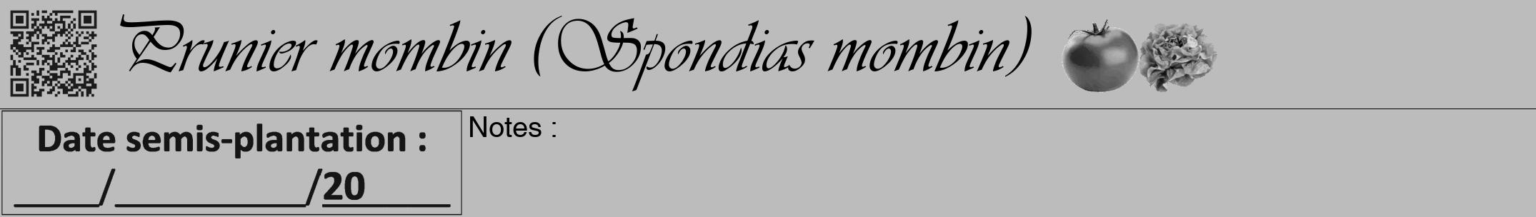 Étiquette de : Spondias mombin - format a - style noire1viv avec qrcode et comestibilité simplifiée