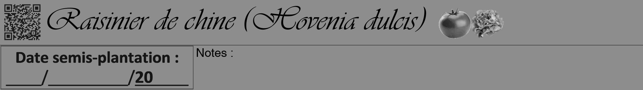 Étiquette de : Hovenia dulcis - format a - style noire2viv avec qrcode et comestibilité simplifiée