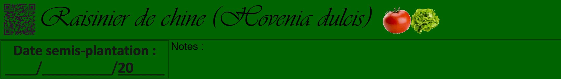 Étiquette de : Hovenia dulcis - format a - style noire8viv avec qrcode et comestibilité simplifiée
