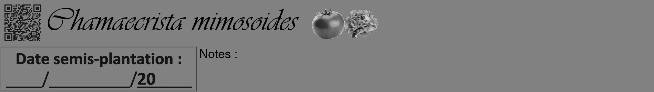Étiquette de : Chamaecrista mimosoides - format a - style noire50viv avec qrcode et comestibilité simplifiée