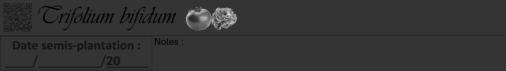 Étiquette de : Trifolium bifidum - format a - style noire46viv avec qrcode et comestibilité simplifiée