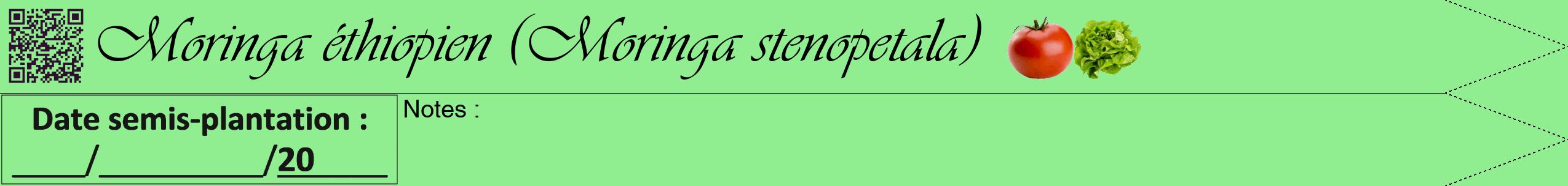Étiquette de : Moringa stenopetala - format b - style noire15viv avec qrcode et comestibilité simplifiée