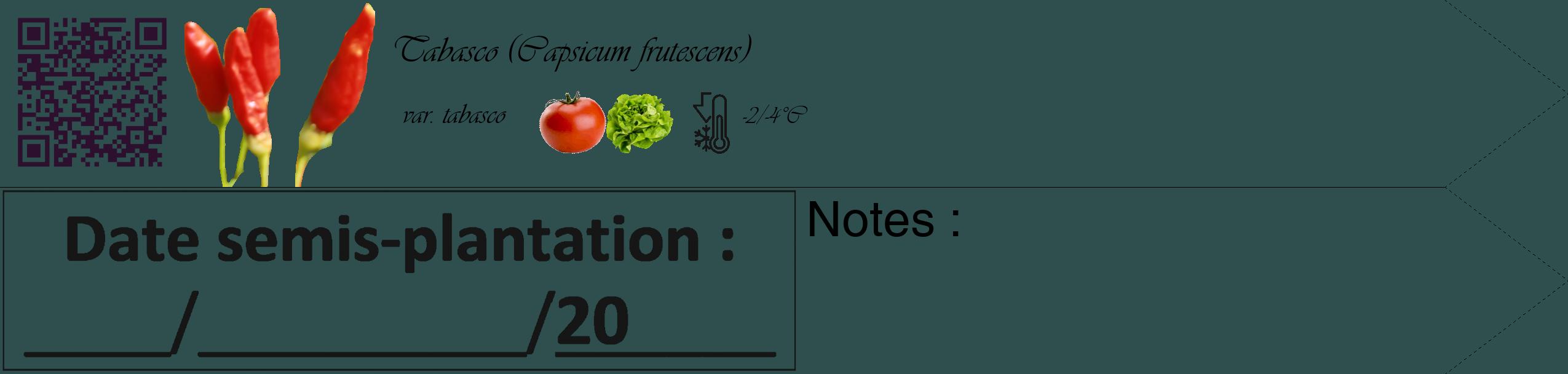 Étiquette de : Capsicum frutescens var. tabasco - format c - style noire58_simple_simpleviv avec qrcode et comestibilité simplifiée