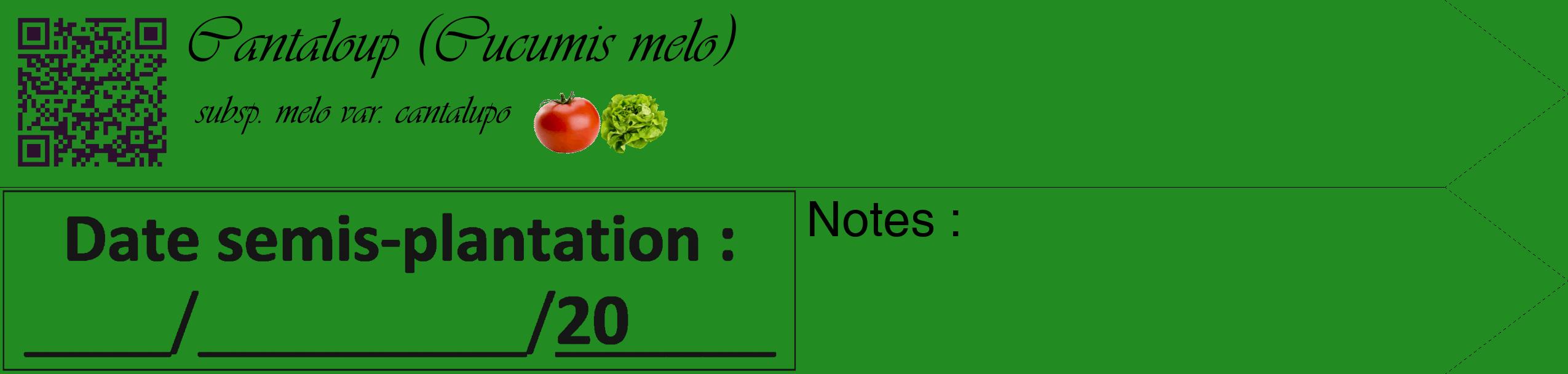 Étiquette de : Cucumis melo subsp. melo var. cantalupo - format c - style noire10simple_basique_basiqueviv avec qrcode et comestibilité simplifiée