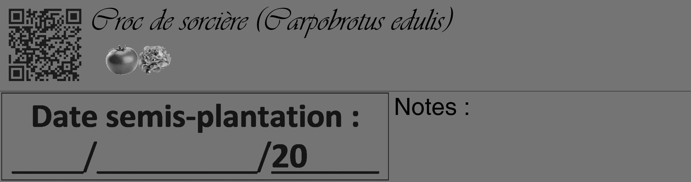 Étiquette de : Carpobrotus edulis - format c - style noire26_basique_basiqueviv avec qrcode et comestibilité simplifiée