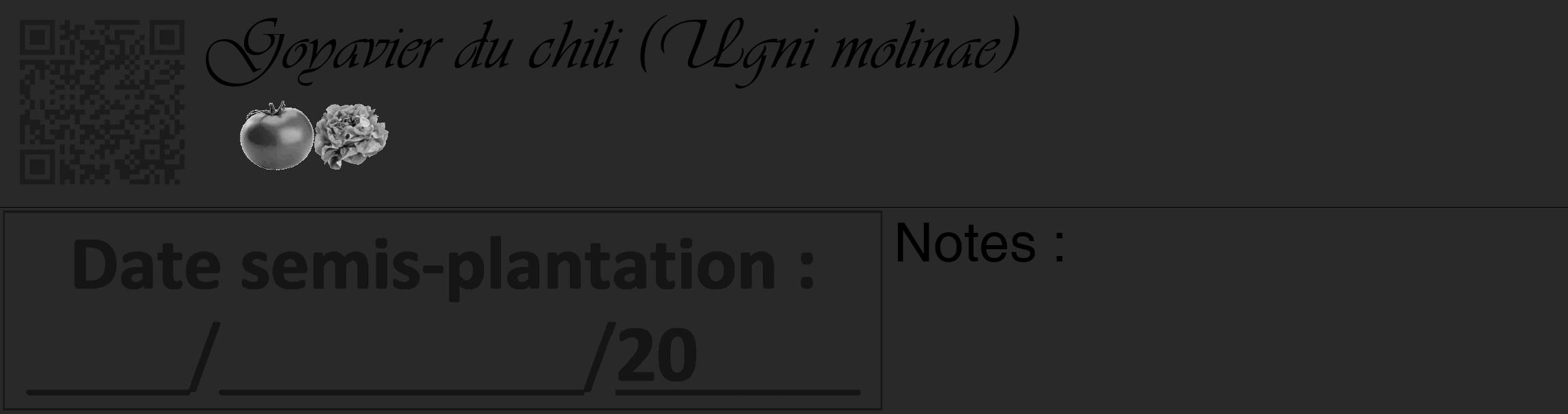 Étiquette de : Ugni molinae - format c - style noire34_basique_basiqueviv avec qrcode et comestibilité simplifiée