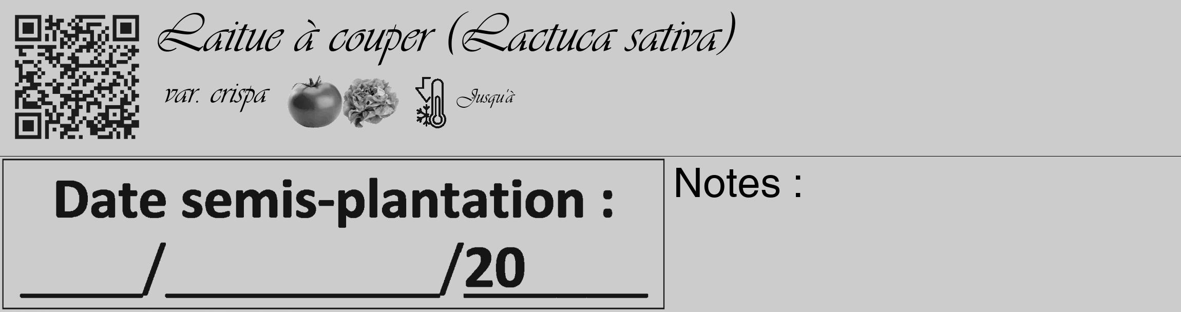 Étiquette de : Lactuca sativa var. crispa - format c - style noire0_basique_basiqueviv avec qrcode et comestibilité simplifiée
