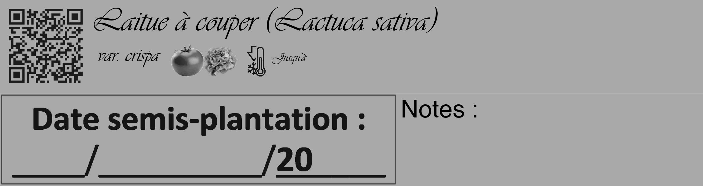 Étiquette de : Lactuca sativa var. crispa - format c - style noire13_basique_basiqueviv avec qrcode et comestibilité simplifiée