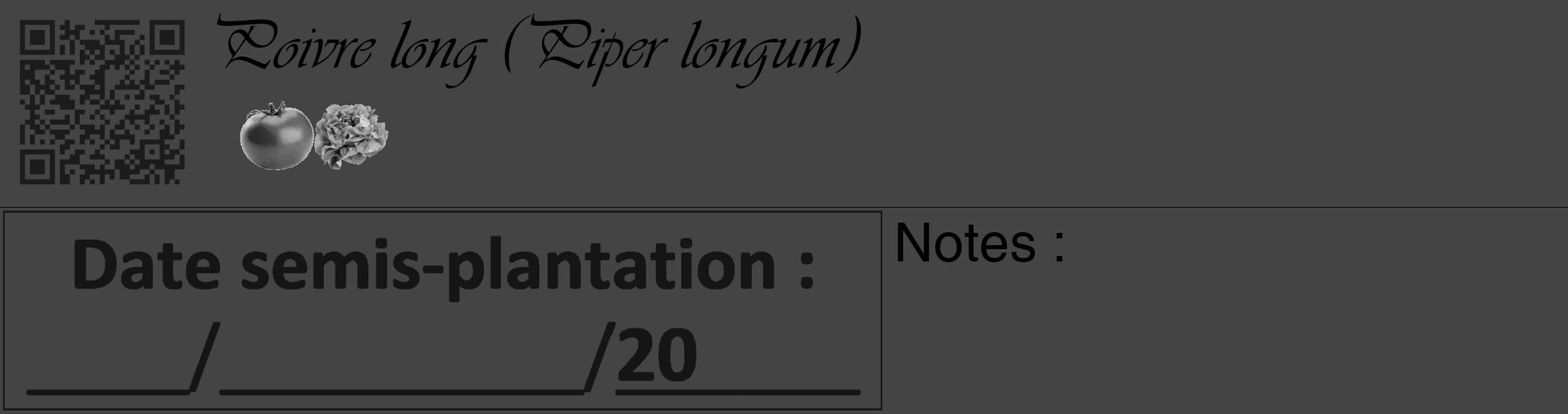 Étiquette de : Piper longum - format c - style noire48_basique_basiqueviv avec qrcode et comestibilité simplifiée