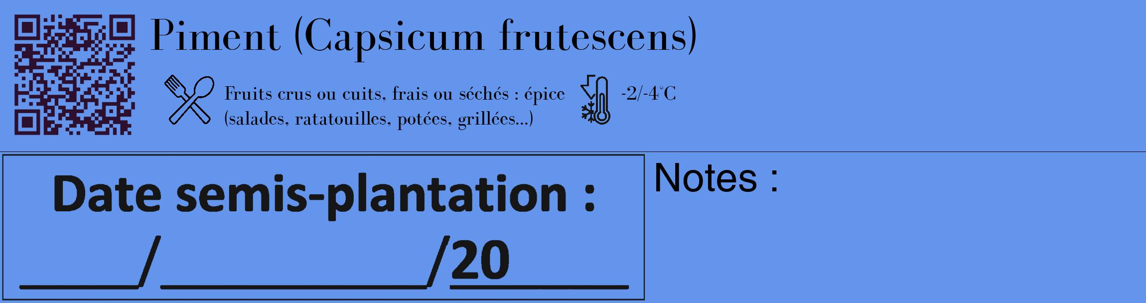 Étiquette de : Capsicum frutescens - format c - style noire4_basique_basiquebod avec qrcode et comestibilité simplifiée