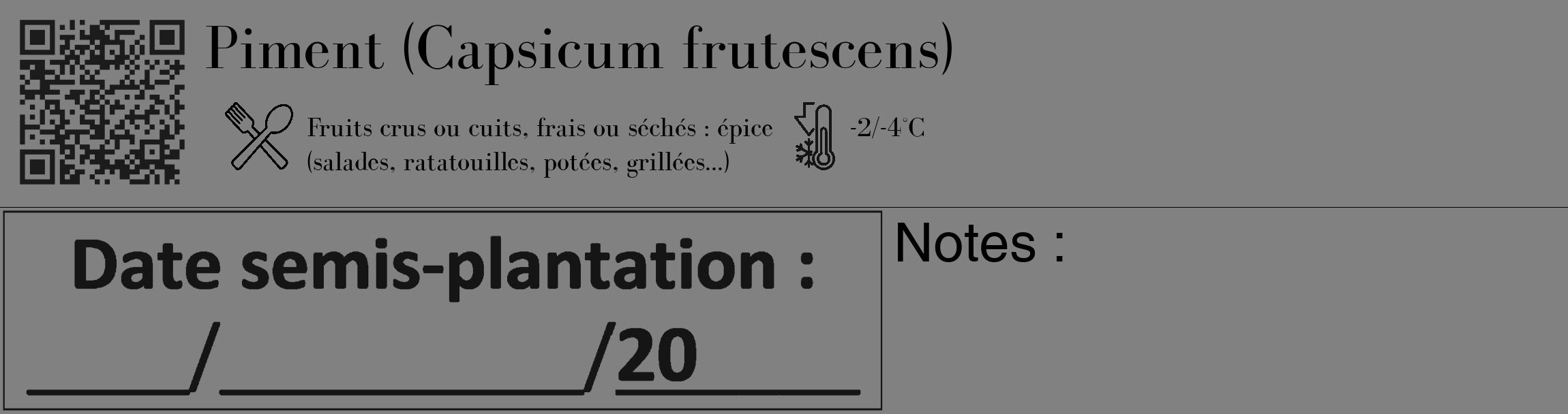 Étiquette de : Capsicum frutescens - format c - style noire50_basique_basiquebod avec qrcode et comestibilité simplifiée