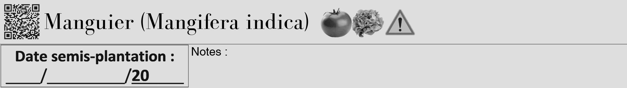 Étiquette de : Mangifera indica - format a - style noire20bod avec qrcode et comestibilité simplifiée