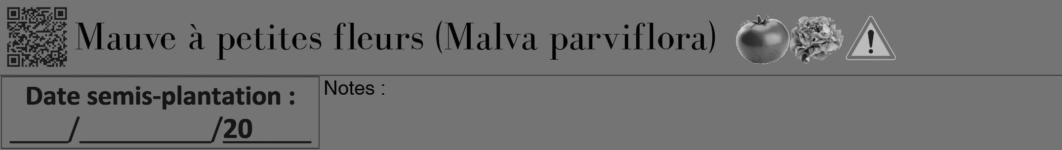 Étiquette de : Malva parviflora - format a - style noire26bod avec qrcode et comestibilité simplifiée