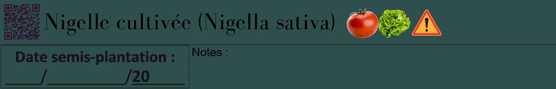 Étiquette de : Nigella sativa - format a - style noire58basiquebod avec qrcode et comestibilité simplifiée