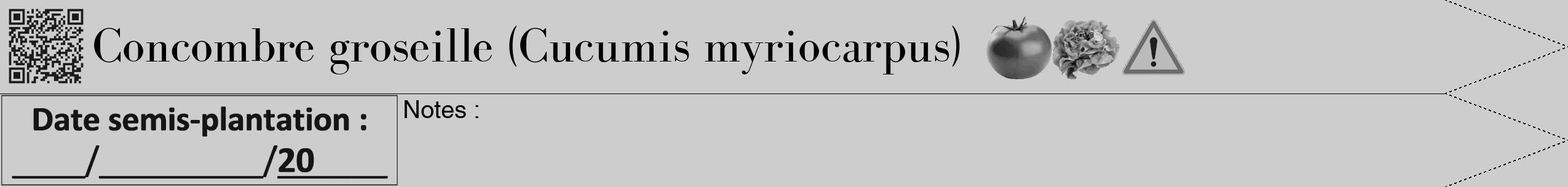 Étiquette de : Cucumis myriocarpus - format b - style noire41bod avec qrcode et comestibilité simplifiée